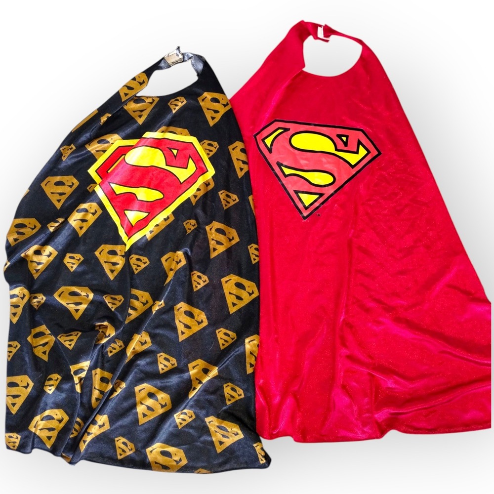 Superman Capes Bundle: Black Gold Logo Cape & Red Costume Cape Kids Pretend Play